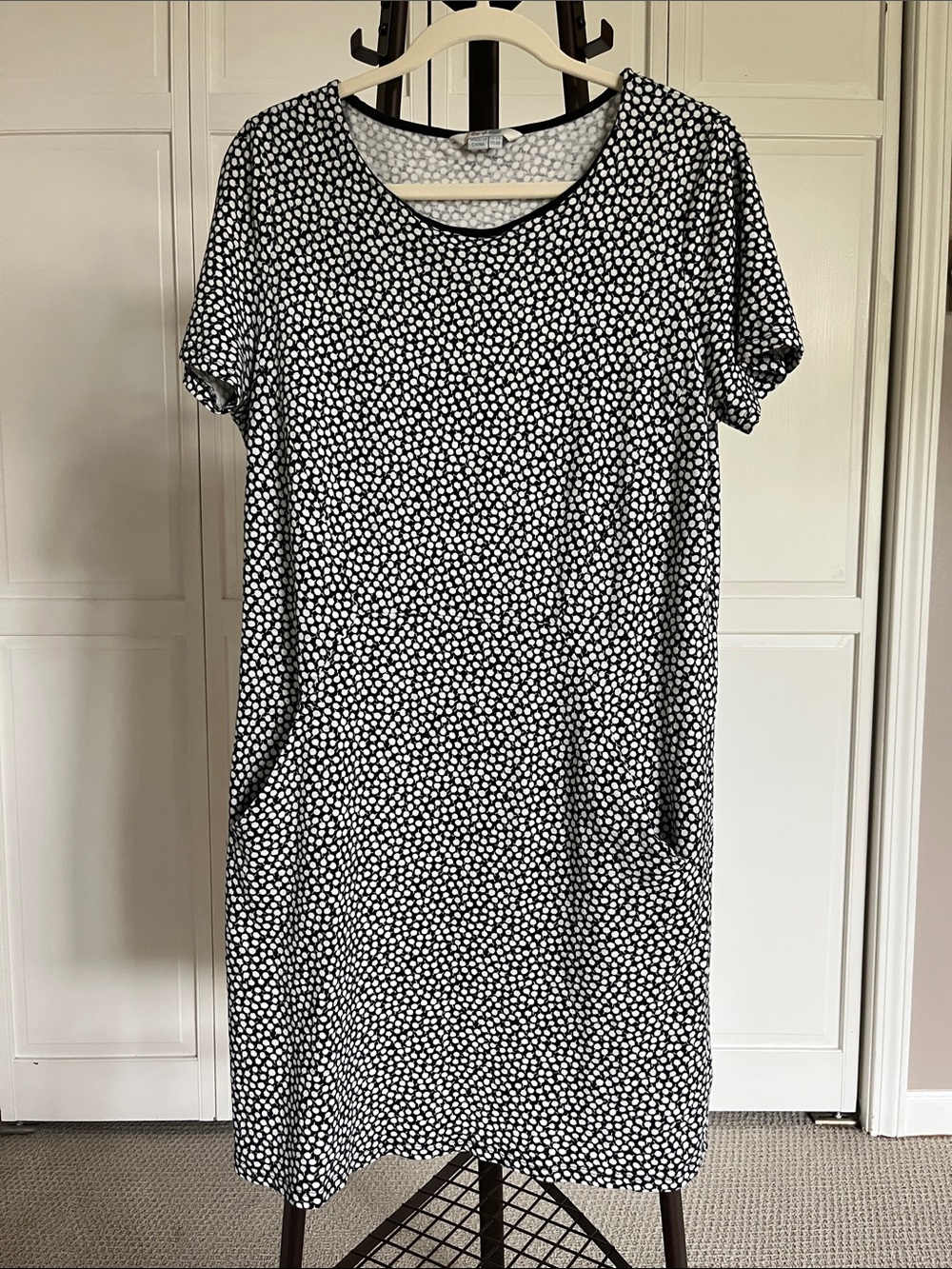 Boden Black and White Midi Dress with Dot Print